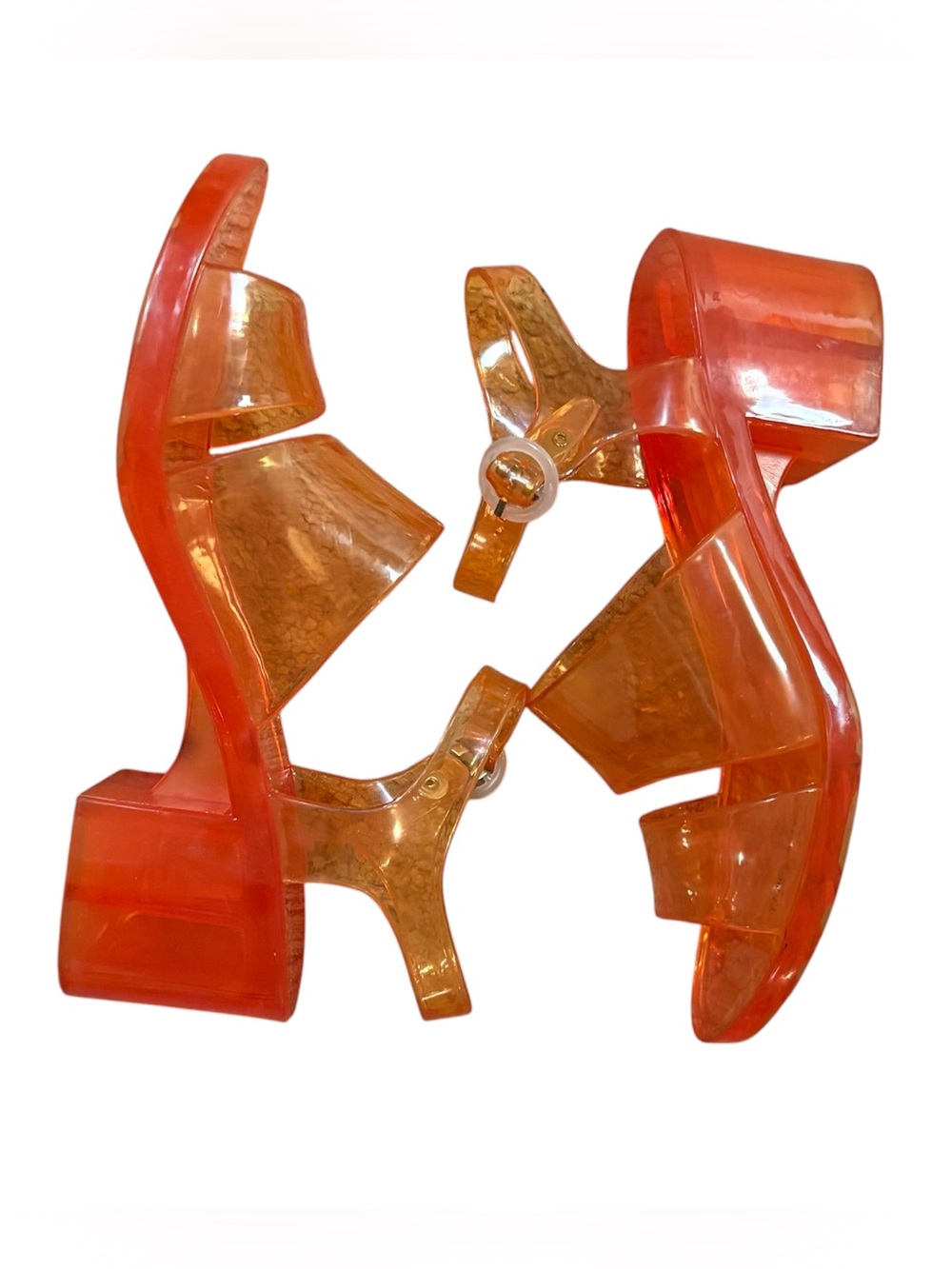 American Apparel Amber Orange Classic Jelly Clear Block Heel Sandal Strap Sz 6 - Picture 6 of 10